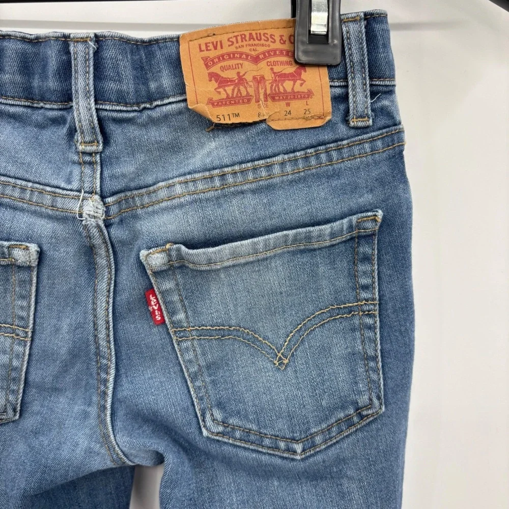 Levi's 511 Slim Fit Jeans Kids 8 Regular Blue Medium Wash Distressed Denim Skate
